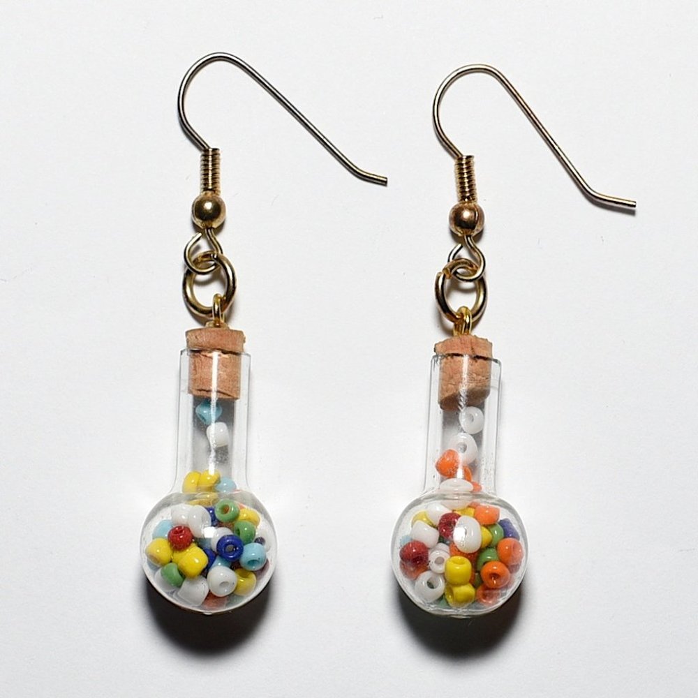 Unworn Vintage 80s Beads-in-Flask Earrings